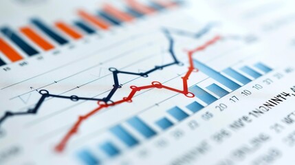 Graph featuring a descending line and numerical financial data, isolated, white background, business loss, highquality image