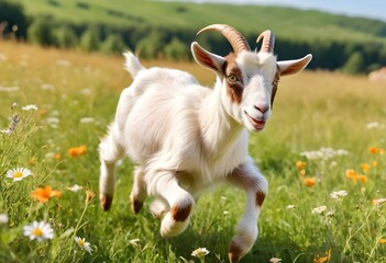 Goat and sheep under realistic light eating grass for islamic festival edi al adha