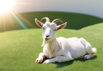 Fototapeta premium Goat and sheep under realistic light eating grass for islamic festival edi al adha