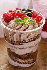 dessert yogurt with fresh strawberries in a glass