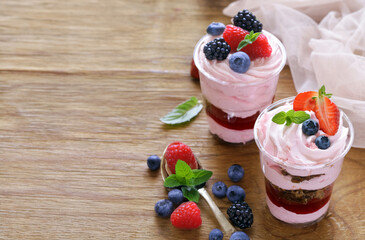 dessert yogurt with fresh strawberries in a glass