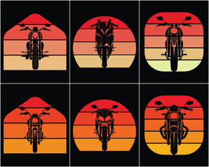 Motorcycle silhouette in the style of vector black monochrome Motorcycle retro vintage sunset bundle