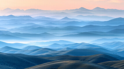 a panorama of fold mountains with layers of rolling hills fading into the horizon
