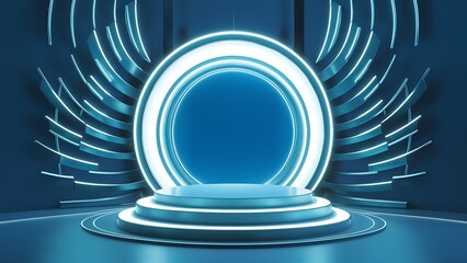 Podium background 3D light tech stage future platform game abstract. Generative AI
