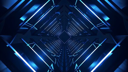 Mesmerizing Neon Lit Futuristic Tunnel with Dynamic Geometric Patterns and Vibrant Luminescent Symmetry