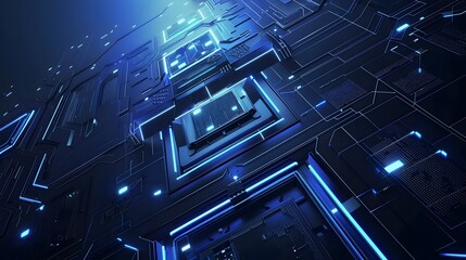 Futuristic Cyberspace Digital Architecture with Glowing Neon Geometric Patterns