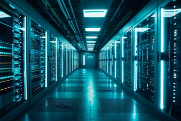 A server room with glowing lights technology , AI generated