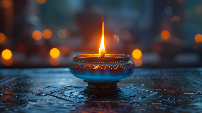 A close-up of a flickering oil lamp flame