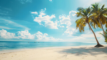Beautiful beach with white sand and palm trees, 