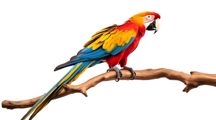Obraz premium macaw parrot parakeet perching on branch on white background isolate