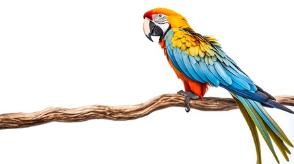 Obraz premium macaw parrot parakeet perching on branch on white background isolate