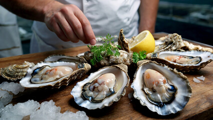 Oysters and Mollusks/ Nature’s Culinary Gems/ Dive into the underwater world where fresh shell raw mollusks and sea oysters are sourced