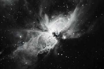 Digital artwork of  black and white photograph of space, high quality, high resolution