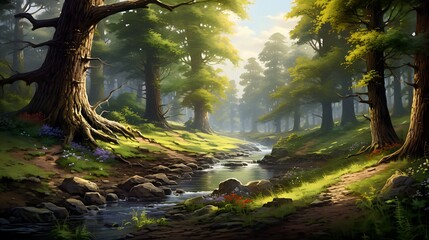Obraz premium Nature beauty in forest landscape rural scene summer