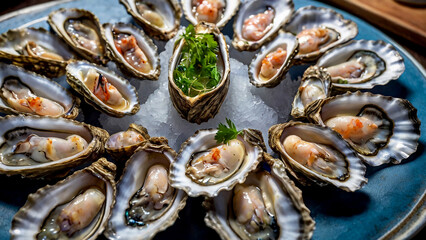 Oysters and Mollusks/ Nature’s Culinary Gems/ Dive into the underwater world where fresh shell raw mollusks and sea oysters are sourced