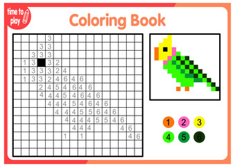 Coloring by numbers, educational game for children. Coloring book with numbered squares. animal, parrot