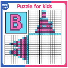 Coloring by numbers, educational game for children. Coloring book with numbered squares. letter B
