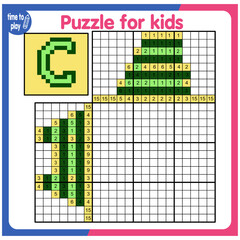 Fototapeta premium Coloring by numbers, educational game for children. Coloring book with numbered squares. letter C
