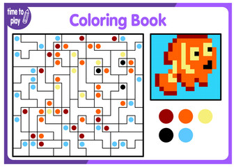 Coloring by numbers, educational game for children. Coloring book with numbered squares. animal, fish