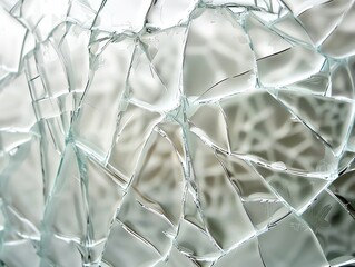 Close-up of shattered glass with sharp edges.