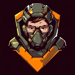 Military soldier character mascot illustration with game concept, e-sport gamer t-shirt apparel design, vector logo style on isolated background