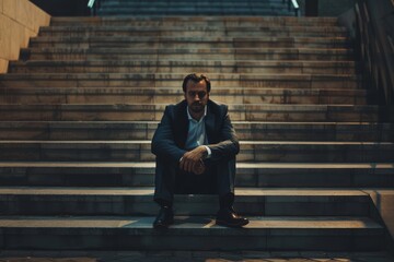 a man sitting on a set of stairs