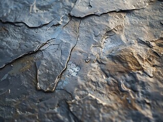 Close-up of a textured gray slate surface with natural cracks and patterns.