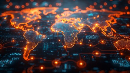 Obraz premium World map with glowing trade routes illustrating global connections
