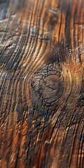 Closeup of weathered wood grain with knot.