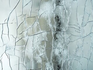 Glossy frosted glass window, cracked design, subtle textures, light scattering softly, high resolution, elegant and fragile.