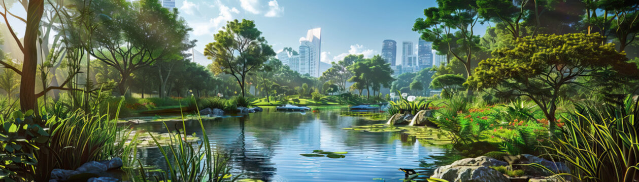 Urban Wildlife Sanctuaries: Close-up of urban parks, wildlife habitats, and green spaces, highlighting the city's commitment to preserving nature in urban areas