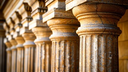 Detailed view of a line of ancient stone pillars lined up in a row - Powered by Adobe
