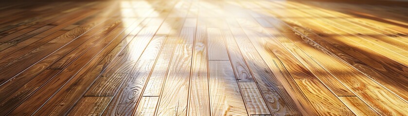 Sunlight streams through a window onto a polished wooden floor.