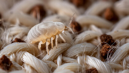 Naklejka premium Microscopic View of a Dust Mite on Fabric Fibers