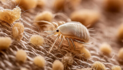 Macroscopic View of a Dust Mite on Fabric Surface