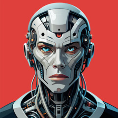 android with luminous circuits on a starry background-