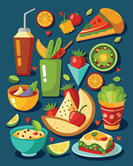 Explore the Flavors of Mexico with Vibrant Food Set Vectors  Artistic Illustrations of Iconic Mexican Cuisine