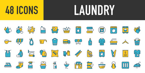 Laundry icon set. such as Soap Bubbles, Stain, Wet, Bleach, Folded, Sofa, Soap Bubbles, Tumble Dryer, Laundry, No Wash and Washing Machine vector.