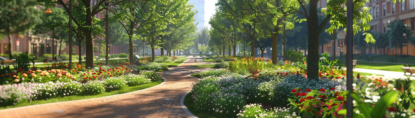 City Gardens: Close-up of city gardens, flower beds, and urban green spaces, highlighting the city's dedication to green initiatives and beautification