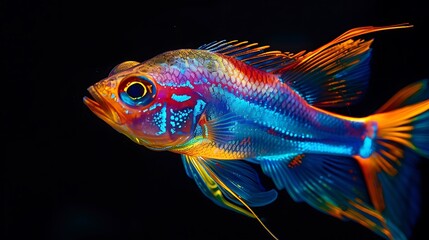 Fototapeta premium aquatic, neon, purple, underwater, wildlife, aquarium, fish, art, illustration, design, water, amazon, carnivore, colourful, colours, cyber, dangerous, fin, glow, glowing, gradient, idea, magenta, med