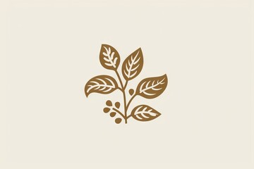 Line art coffee branch logo, coffee bean drawing, coffee plant doodle icon, painting, coffee twig