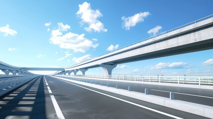 Side view of city highway overpass building with beautiful blue sky with clouds. Generated AI