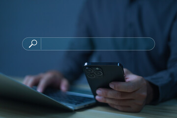 Use technology on the computer mobile phones and laptops to search for information and content on the internet online websites Ideas for increasing business efficiency in data, media and social media