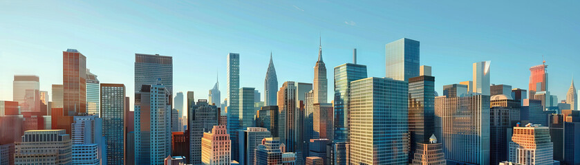 City Skylines: Close-up of city skylines, skyscrapers, and urban landmarks, highlighting the city's iconic architecture and skyline views