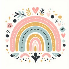 Obraz premium Whimsical Pastel Rainbow with Hearts and Stars