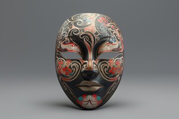 Conceptual 3D Model of Theatrical Mask Adorned with Complex Makeup Patterns Blending Tradition and Modernity