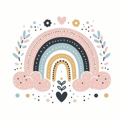 Whimsical Pastel Rainbow with Hearts and Stars