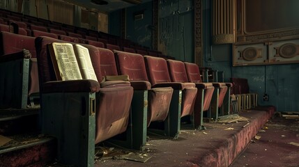 Abandoned retro church, an ancient Bible on the pulpit, whispers of the past, Futuristic , Cyberpunk