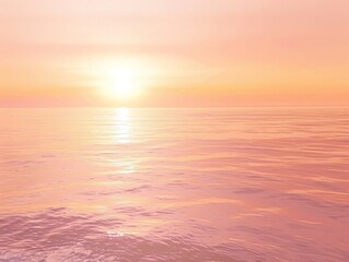 Obraz premium A sunrise over a calm ocean, with soft hues of orange and pink blending seamlessly, creating a serene background that evokes a sense of rhythm and peace