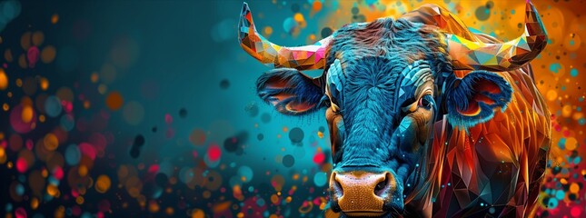 Vibrant Artistic Bull with Colorful Abstract Background